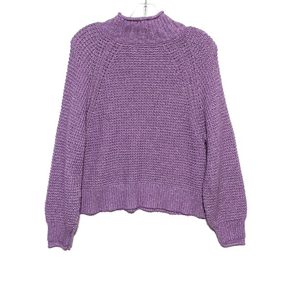 American Eagle Purple Oversized Mock Neck Sweater Womens M Open Knit Cozy Boho - Picture 3 of 7